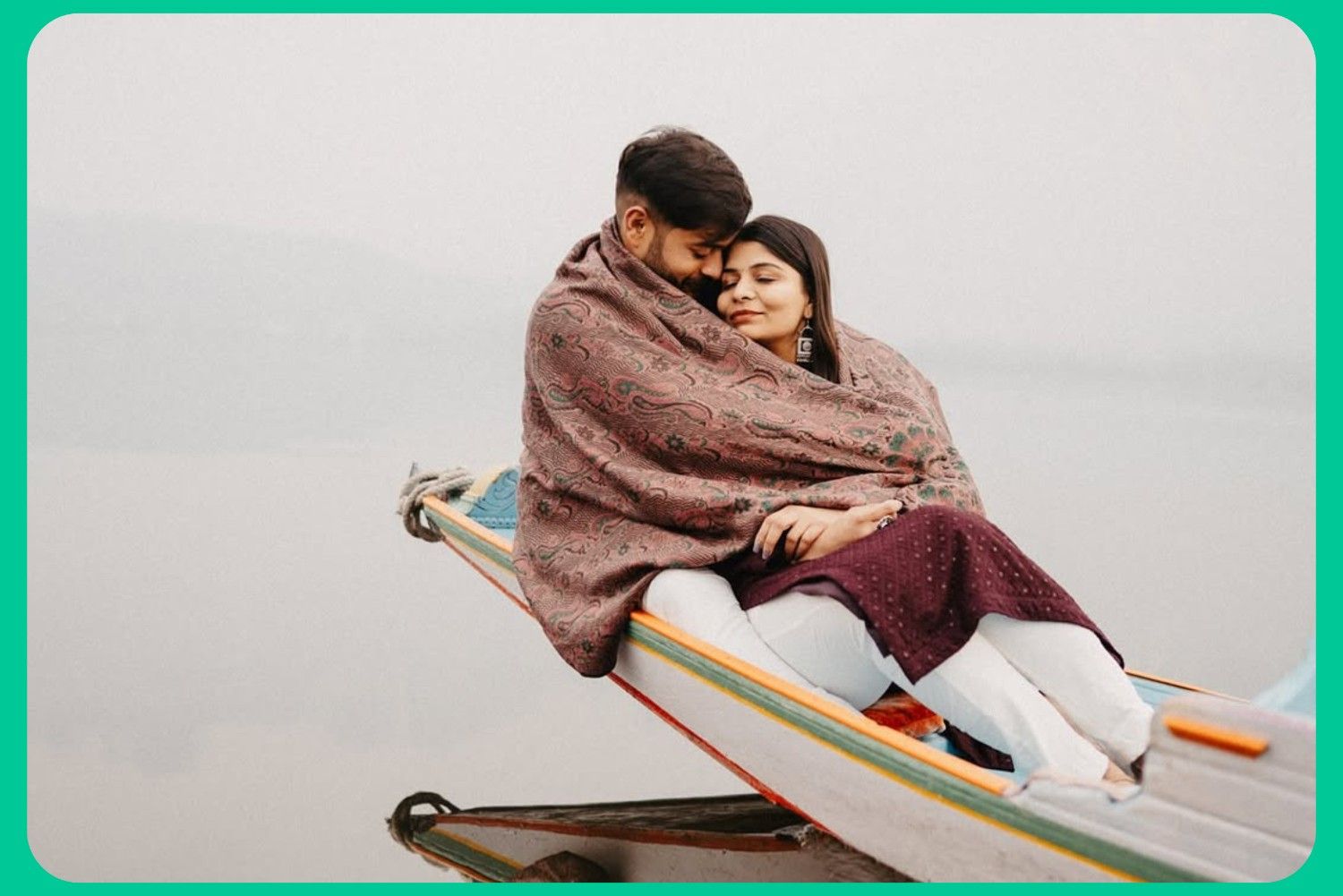 Romantic couple enjoying honeymoon houseboat and shikara ride on Dal Lake Srinagar, Kashmir tour packages for couples