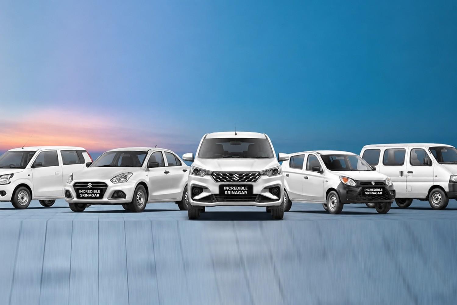 Fleet of taxis and rental vehicles by Incredible Srinagar providing cab services, airport transfers, and Kashmir tour transportation.